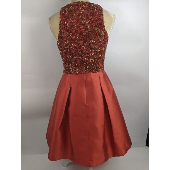 Theia Sequin Top Cocktail Fit & Flare Party Dress Silk Size 2 - Picture 5 of 12